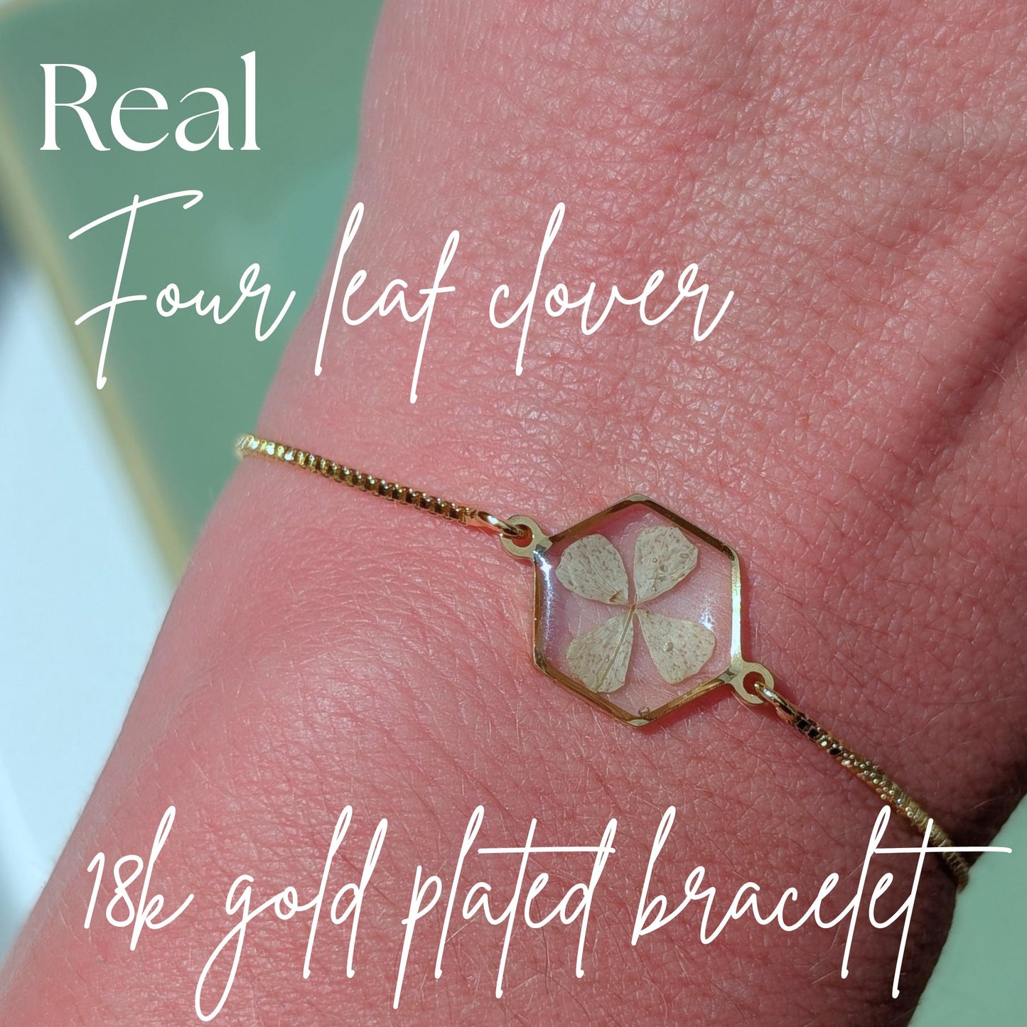 Silver Plated Four Leaf Clover Bracelet – Adjustable Lucky Charm Jewelry Gift