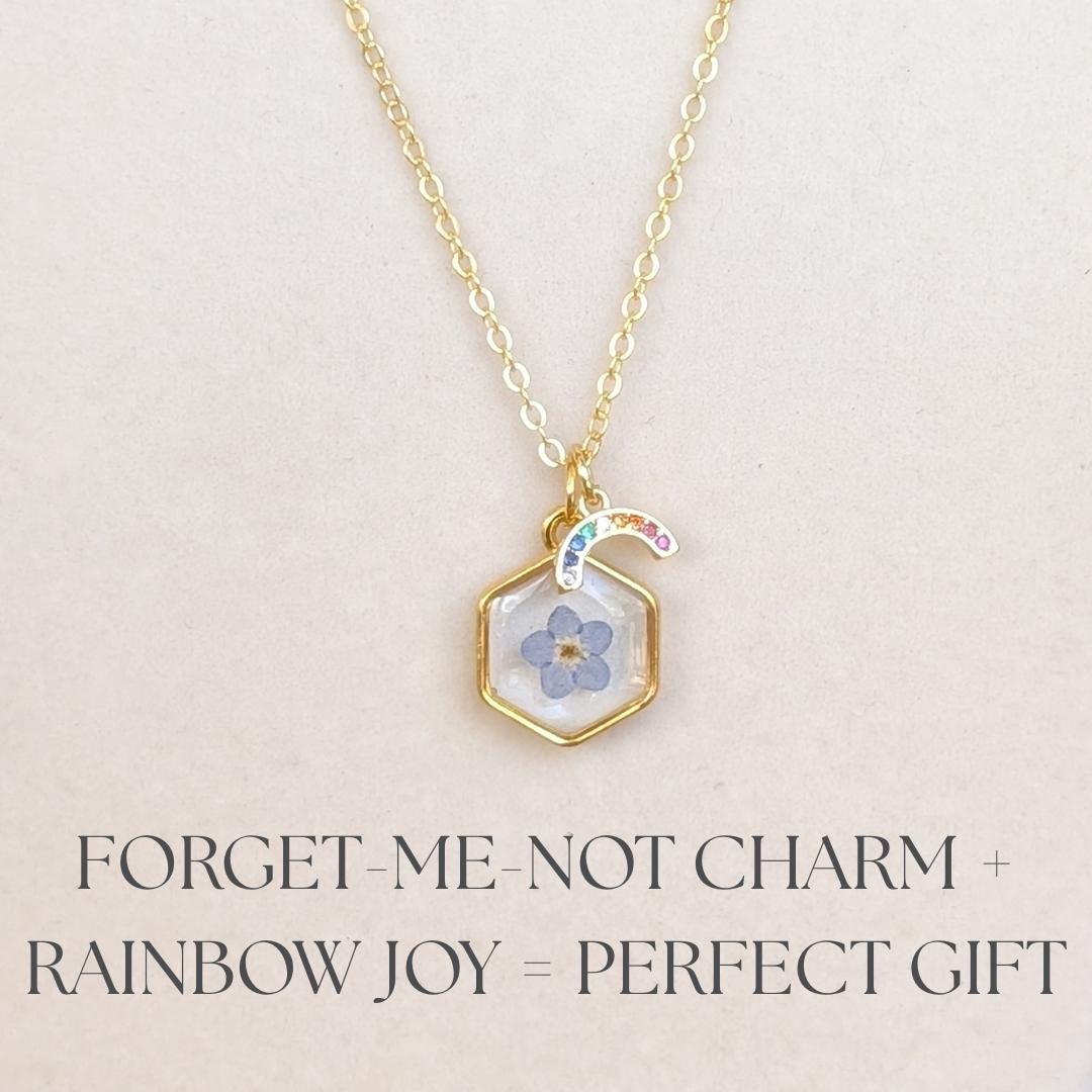 Forget-Me-Not Necklace | Gold Hexagon Rainbow Charm