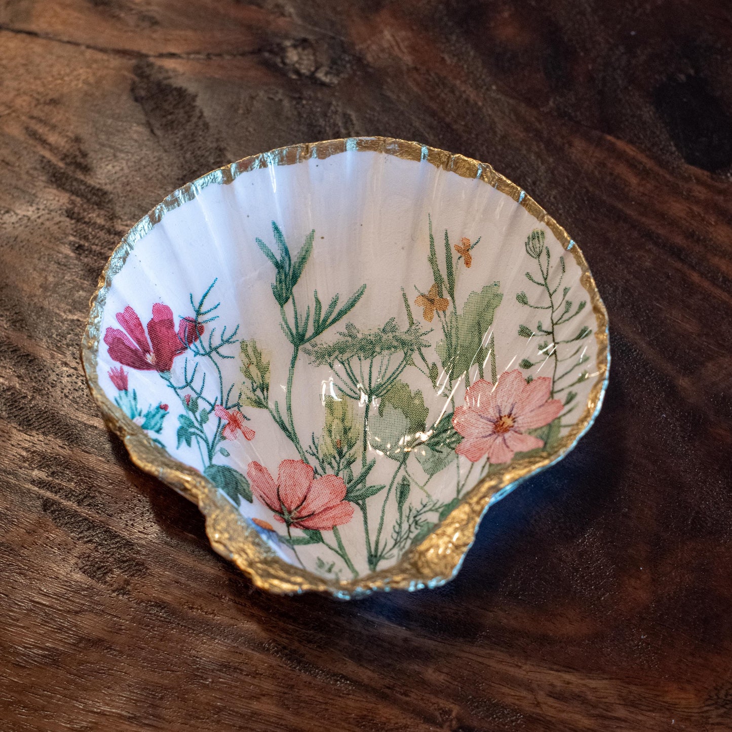 Floral Seashell Trinket Dish – Coastal Jewelry Holder