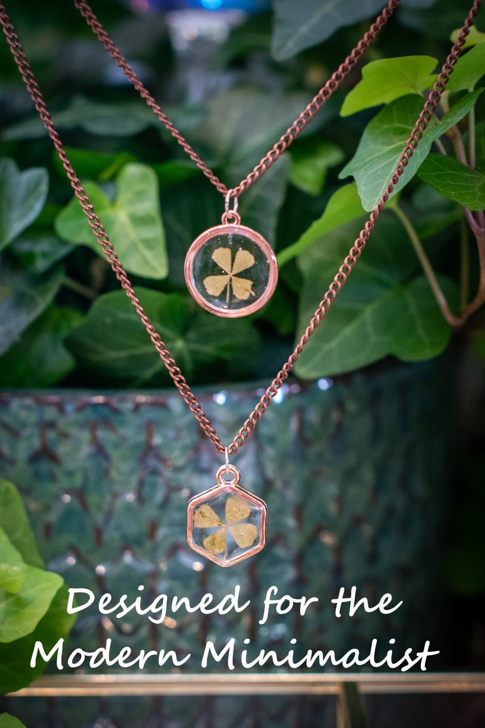 Pressed Flower Necklace - Four Leaf Clover