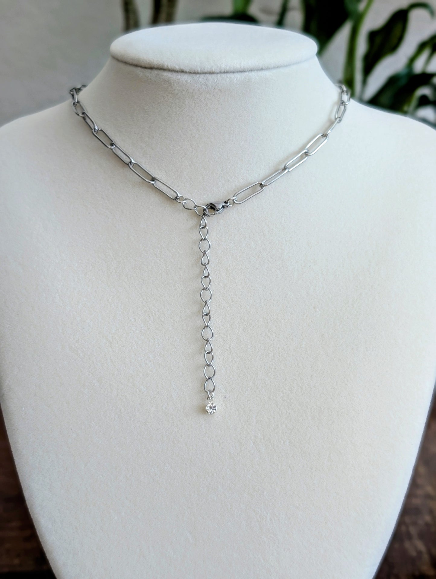 Silver Puffy Heart Chain Necklace - Pink Lab Grown Opal