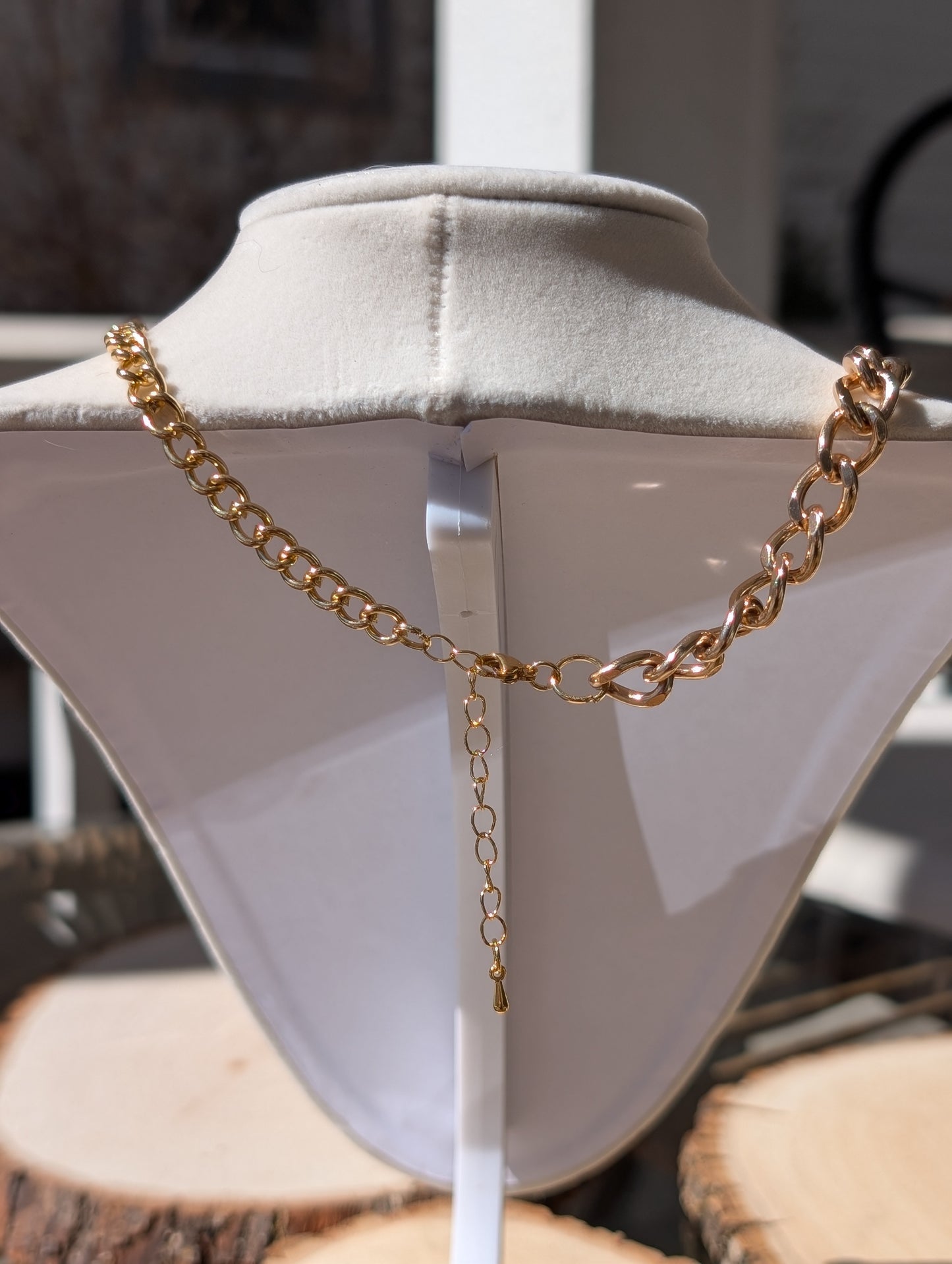 Gold Mixed Chunky Chain Opal Drop Necklace - Cobalt Blue