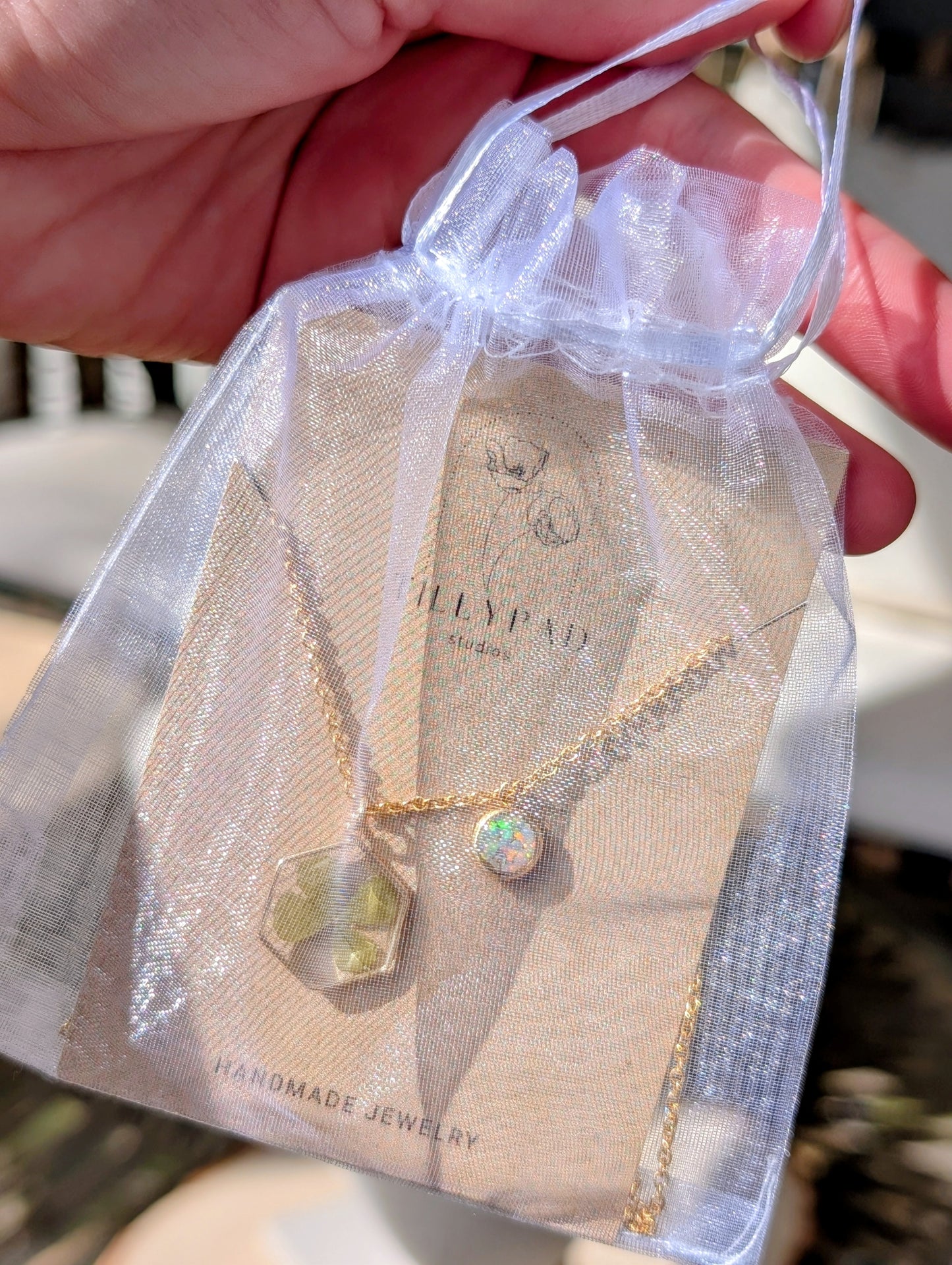 Real Four Leaf Clover Hexagon Pendant with Lab Grown Opal Charm