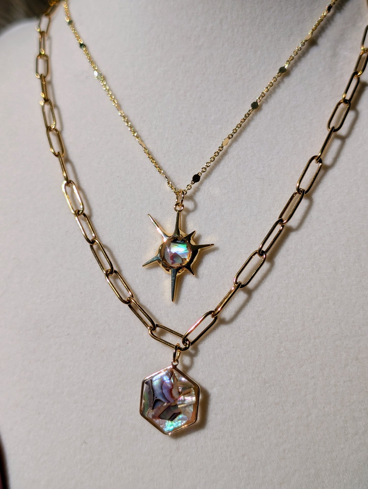 Peacock Abalone Hexagon Pendant Chain Necklace