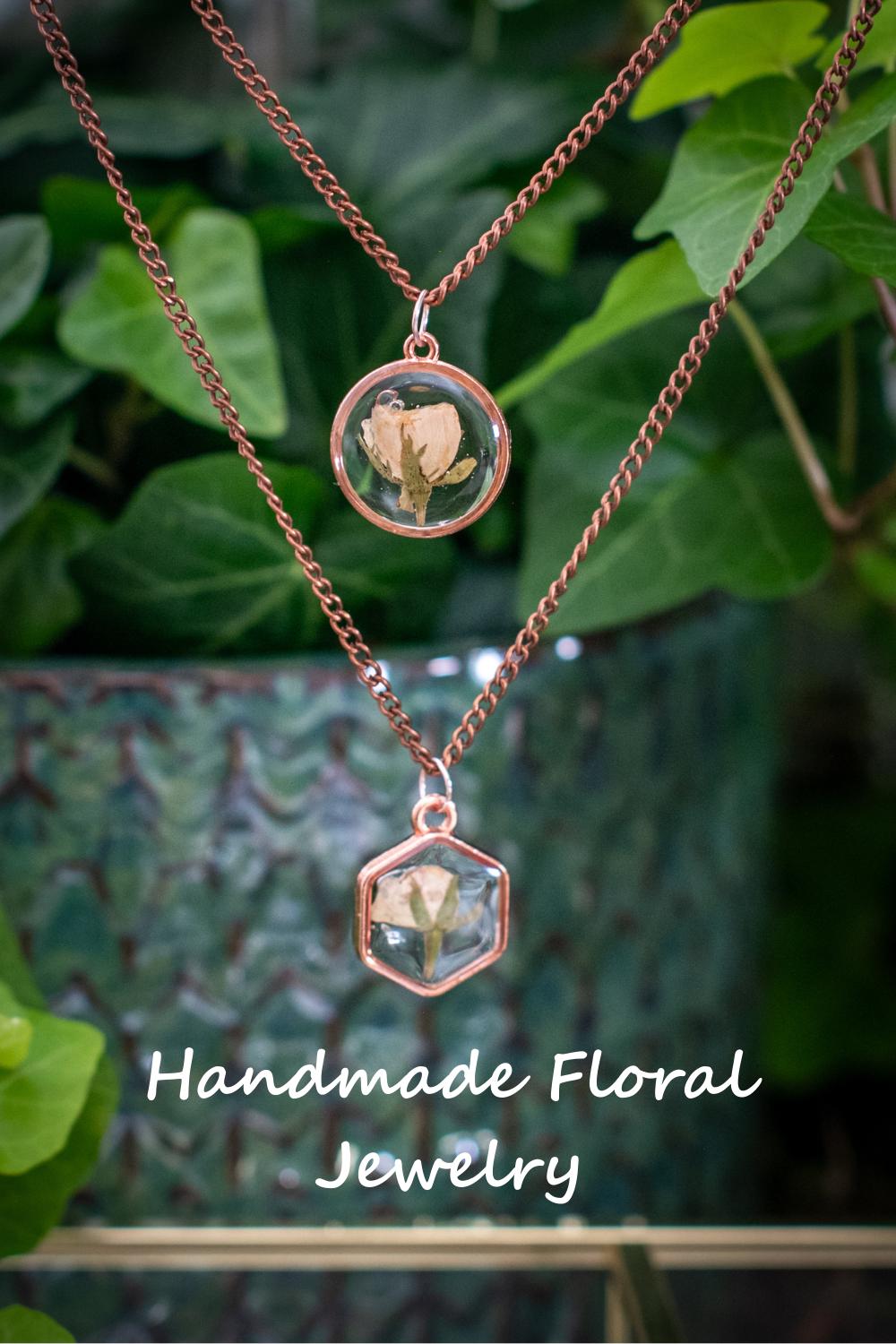 Pressed Flower Necklace - White Rose