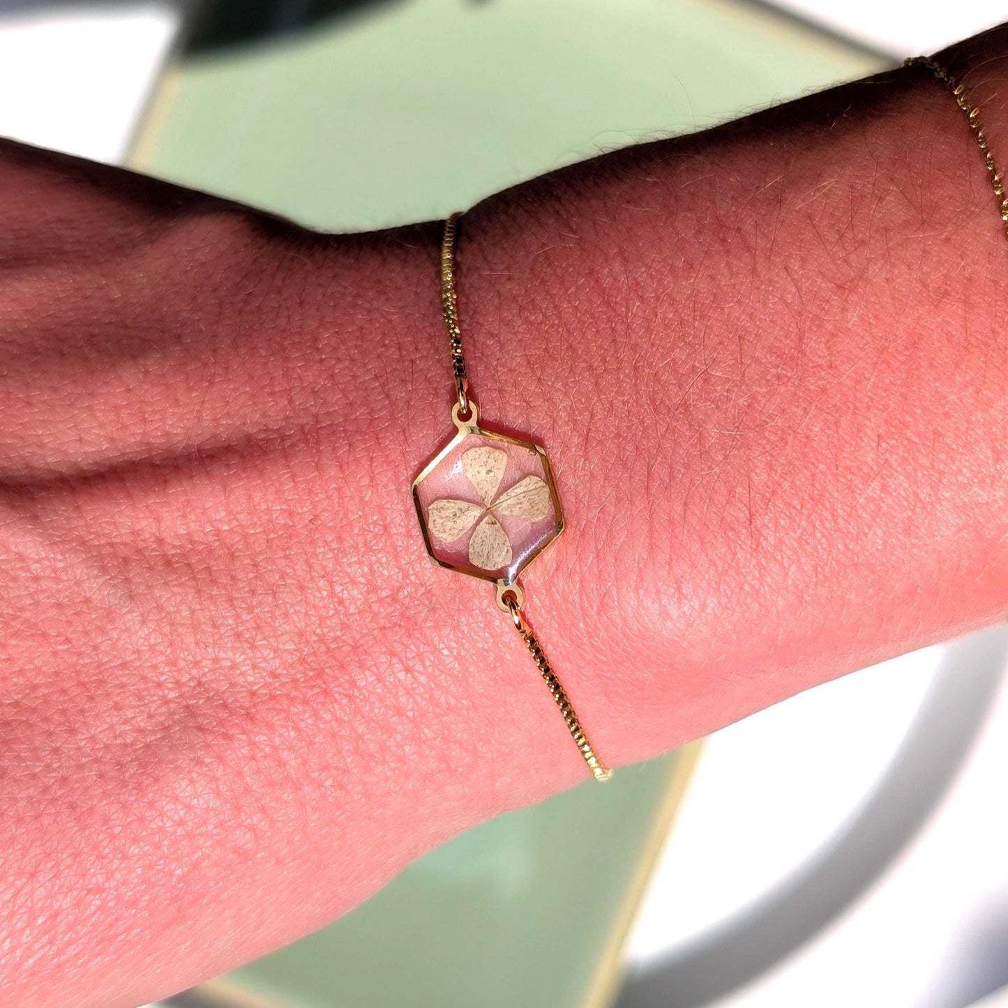 Silver Plated Four Leaf Clover Bracelet – Adjustable Lucky Charm Jewelry Gift