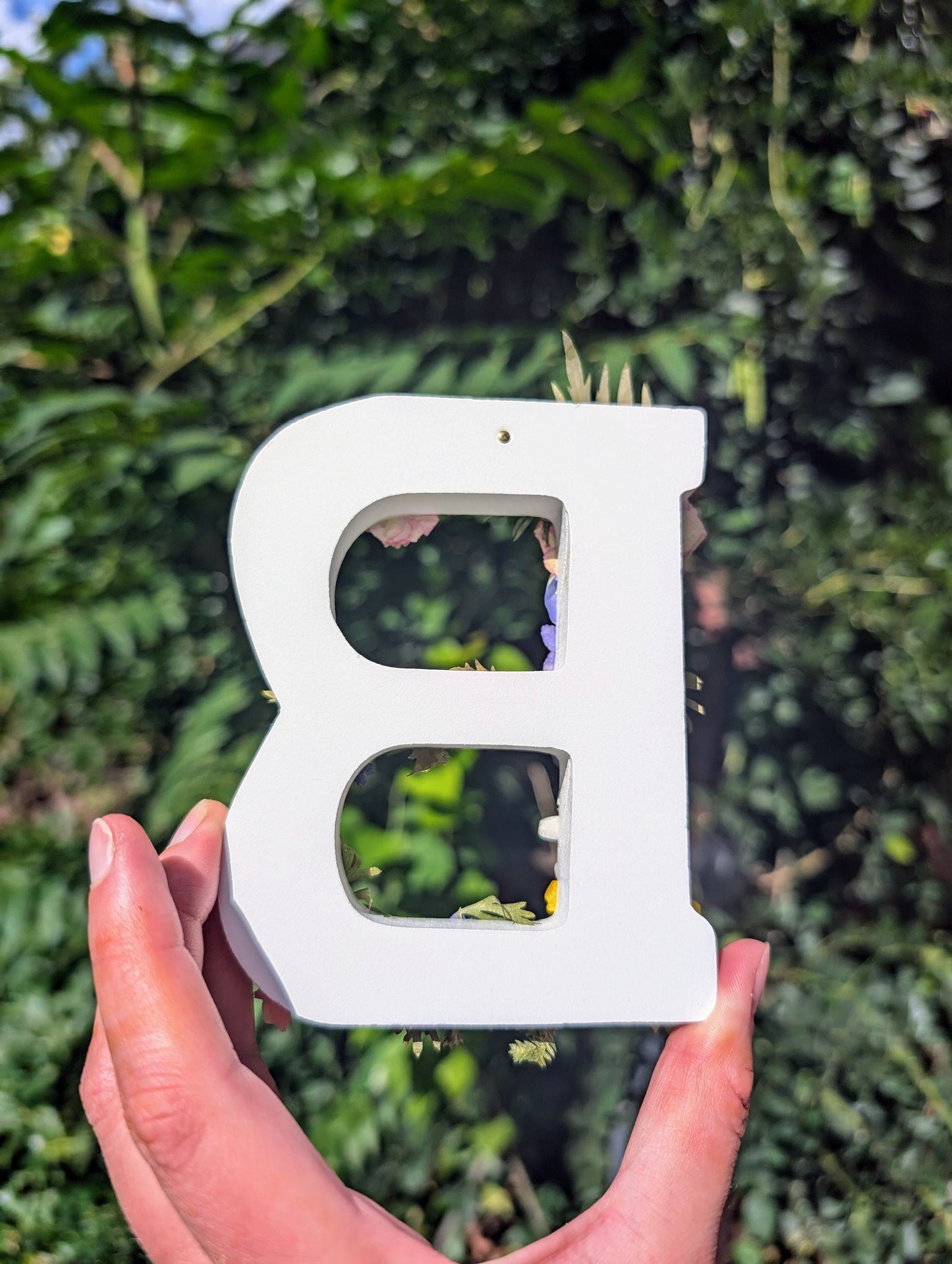 Floral Wall Letter Personalized Wooden Design Pressed Flower Accent Baby Girl Nursery Decor Custom Initial Art Handcrafted White Wood Construction Premium Quality Gift Beautiful Blooms Pattern Keepsake Room Decoration