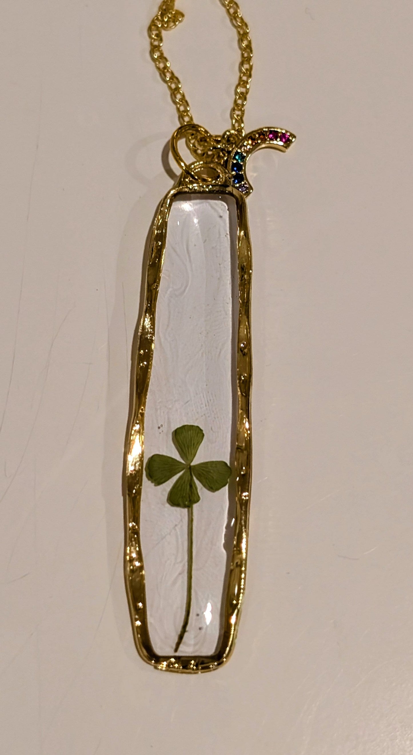 Botanical Necklace Preserved Clover Jewelry Graduation Present Mother Daughter Necklace Handmade Glass Pendant Customizable Charm Necklace Hexagonal Pendant Gold Toned Chain Crystal Charm