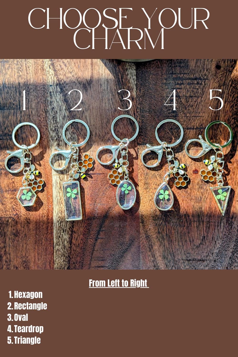 Gold Bee Keychain for Bee Lovers Garden Gift Irish Luck Lucky Charm Four Leaf Clover Keychain Gold Honeycomb Bee Gift Handmade Special Set