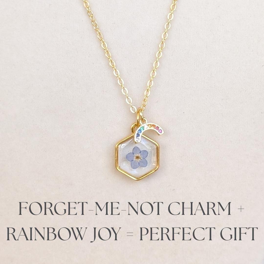 Teacher Appreciation Gift for Educator Thank You Present with Flower Pendant Necklace Gold Chain Forget Me Not Jewelry Classroom Gift Idea
