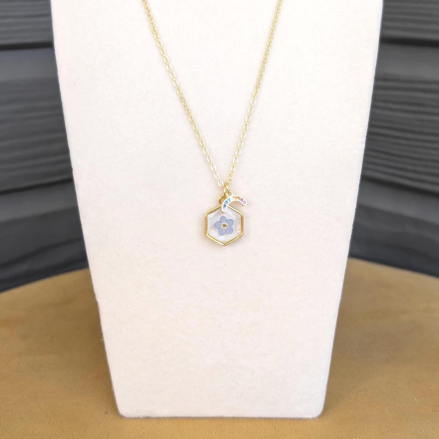 Teacher Appreciation Gift for Educator Thank You Present with Flower Pendant Necklace Gold Chain Forget Me Not Jewelry Classroom Gift Idea