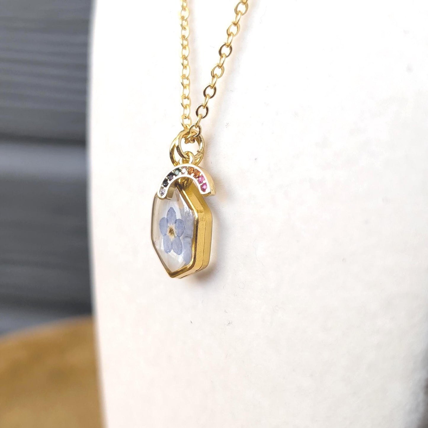 Teacher Appreciation Gift for Educator Thank You Present with Flower Pendant Necklace Gold Chain Forget Me Not Jewelry Classroom Gift Idea