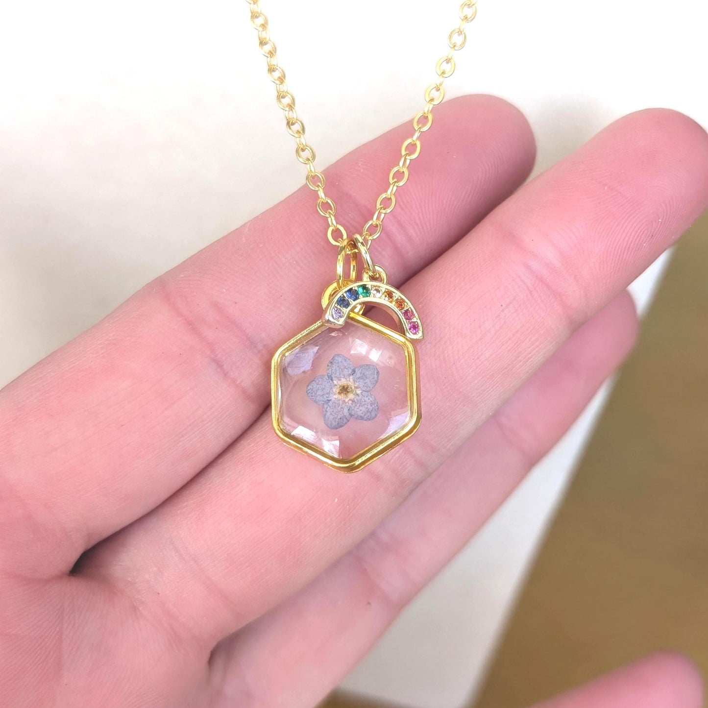 Teacher Appreciation Gift for Educator Thank You Present with Flower Pendant Necklace Gold Chain Forget Me Not Jewelry Classroom Gift Idea