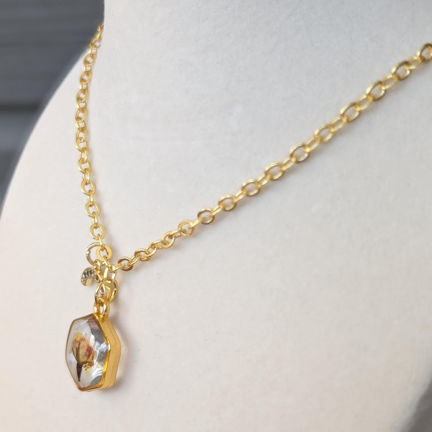 Pride Month Gift Necklace Rainbow Flower Pendant Gold Brass Chain Real Rose Bud Design LGBTQ Celebration Jewelry Delicate Fashion Accessory Pink Gold Charm Beautiful Nature Inspired Collection Pride Statement Piece Unique Present