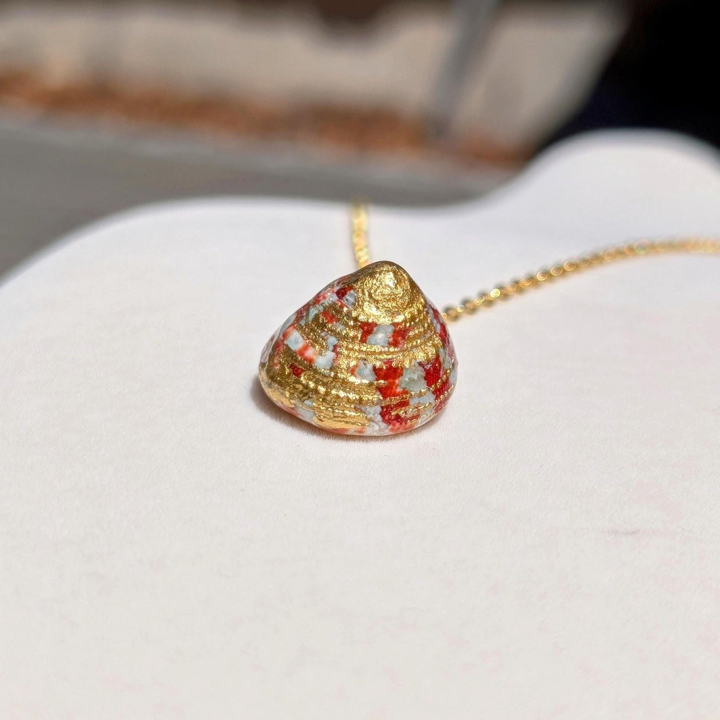 Handmade coastal hermit shell necklace real ocean shell hand painted gold accents resin seal beach wedding jewelry tropical vacation jewelry summer getaway nautical bride ocean inspired fashion sea jewelry coastal wedding accessory ocean wedding beach bride summer accessory nature jewelry seaside keepsake