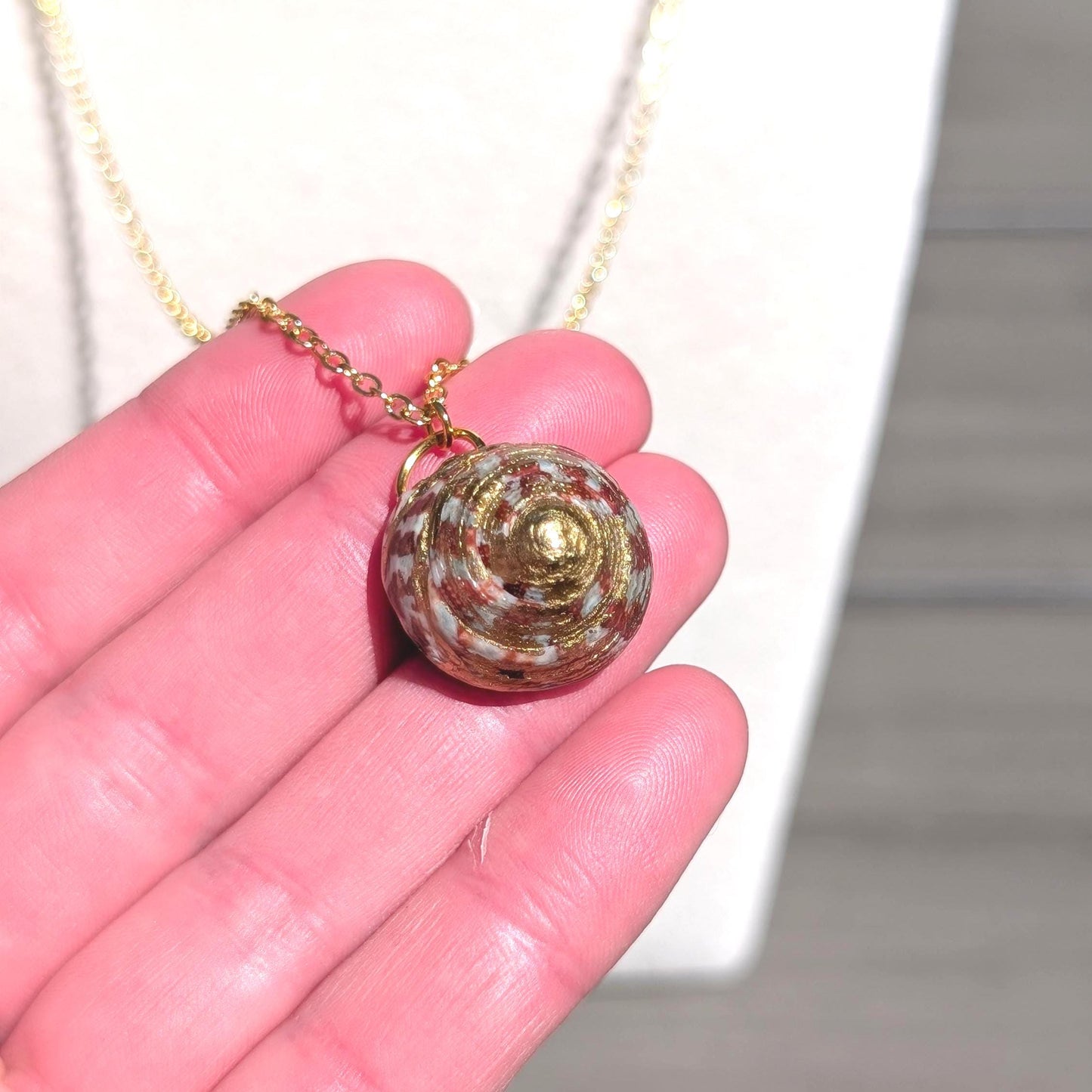 Real hermit shell necklace gold trim resin coating coastal charm tropical vacation jewelry ocean lover gift beach wedding seaside vacation summer party everyday ocean magic shell jewelry nature beauty ocean inspired gift summer jewelry beach fashion nautical jewelry coastal gift seashell pendant