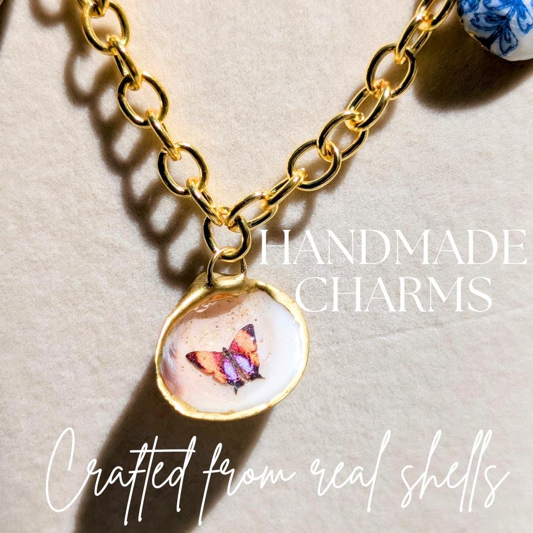 Summer Beach Necklace Coastal Shell Design Gold Accent Collection Tropical Wedding Jewelry Handmade Seashell Details Ocean Style Essential Premium Quality Construction Beautiful Nautical Charm Hand Painted Butterfly Accent Beach Fashion