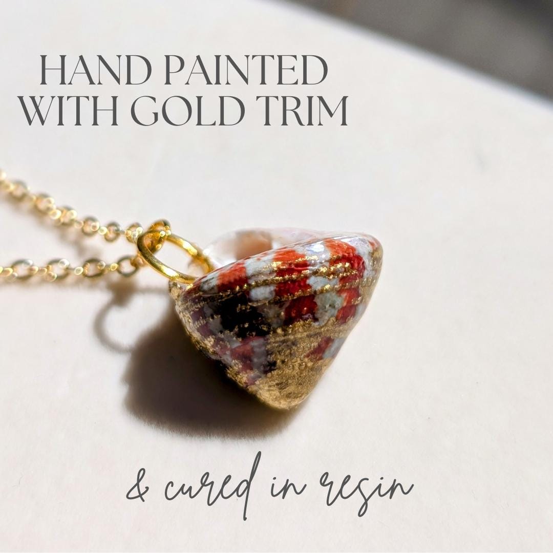 Real hermit shell necklace hand painted gold accents resin coating tropical vacation jewelry beach island getaway honeymoon cruise ocean lover nature jewelry durable gold chain authentic shell charm summer accessory coastal style beach fashion sea inspired jewelry nautical accessory gift