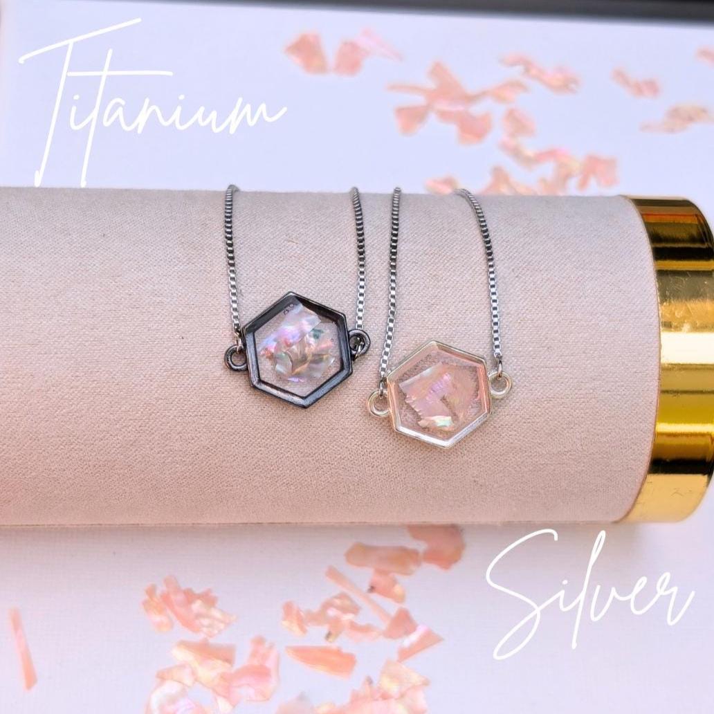 Four pink shell bracelet finishes styled for mindfulness jewelry