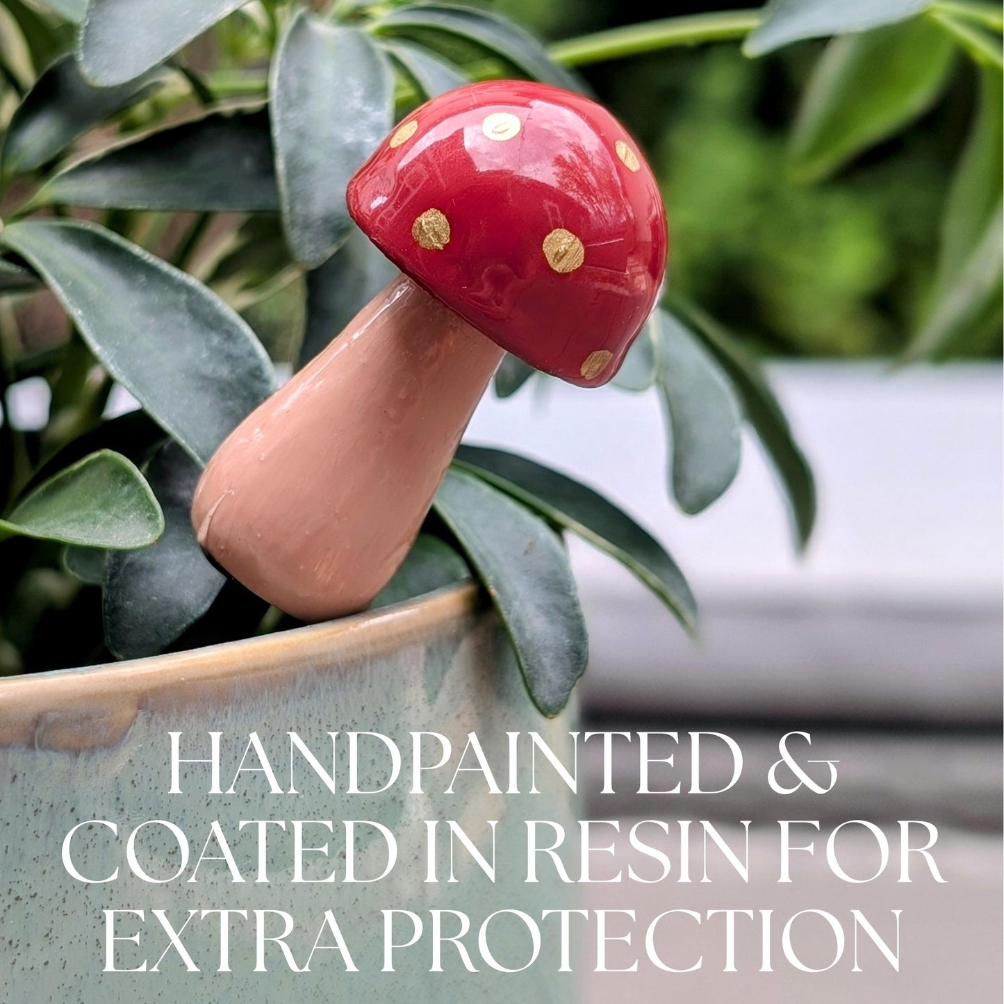 Houseplant Gift Ornament Fairy Mushroom Stake Decor for Birthday Home Present Cottage Style Wooden Accent Garden Ornament Red Cap Farmhouse