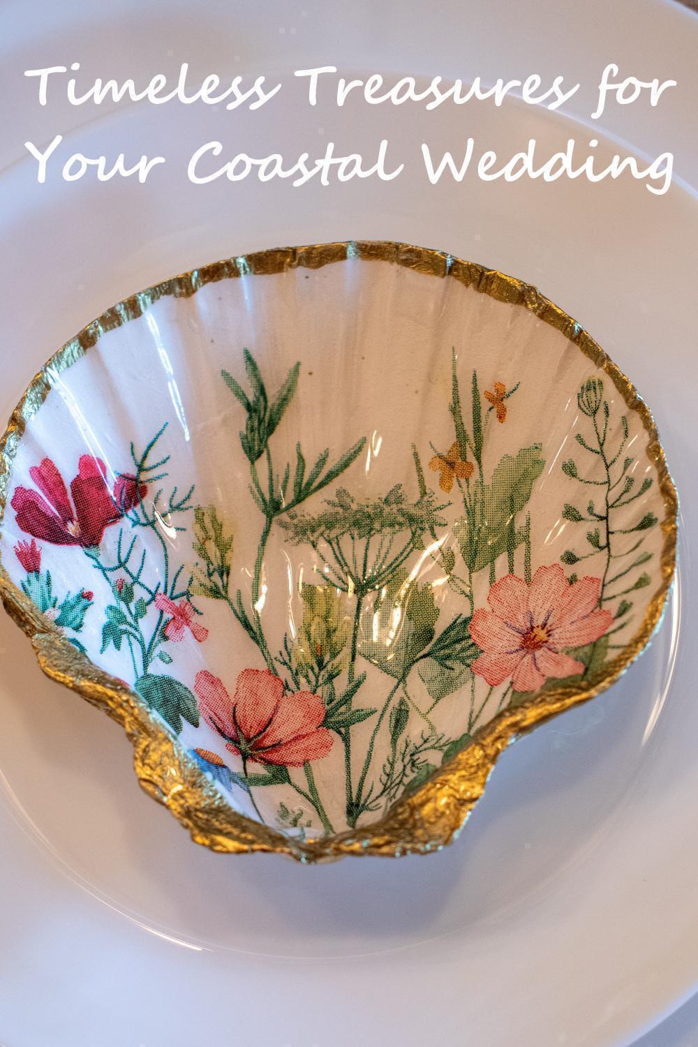 Floral Seashell Jewelry Trinket Dish Scallop Shell Key Holder Beach Ocean Coastal Home Decor Nature-Inspired Bohemian Mother's Day Gift