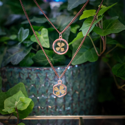 Pressed Flower Necklace - Four Leaf Clover