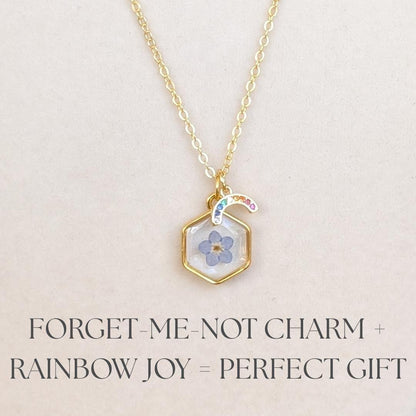 Forget-Me-Not Necklace | Gold Hexagon Rainbow Charm