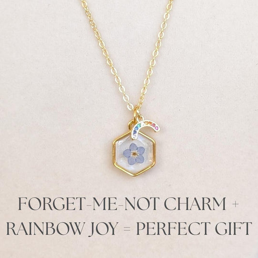 Forget-Me-Not Necklace | Gold Hexagon Rainbow Charm