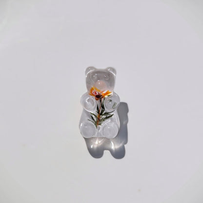 Resin Bear Pin Preserved Flowers Nature-Inspired Floral Brooch Women Handmade Animal Jewelry, Gift Idea for Birthday and Botanical Accessory