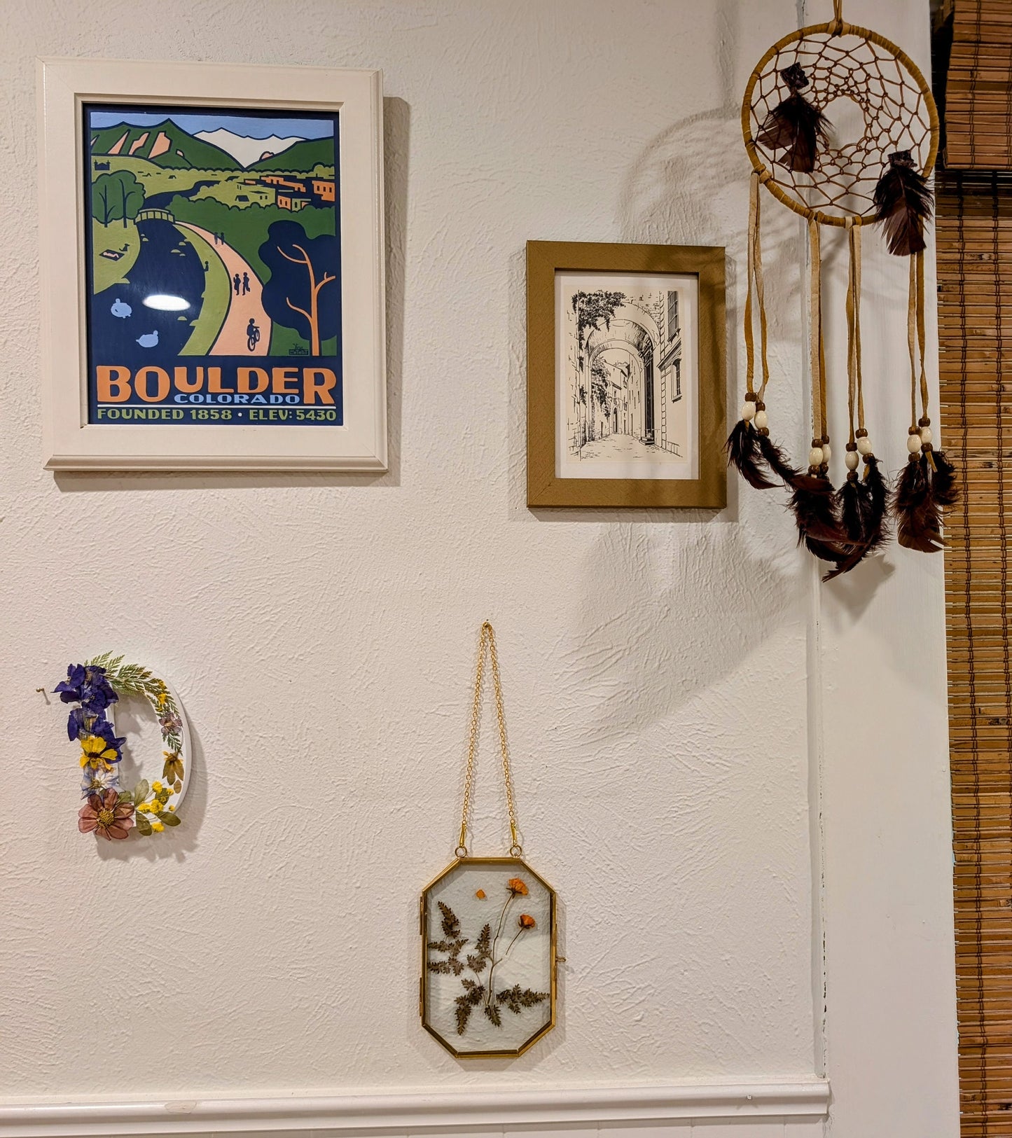 Gold Geometric Dried Flower Wall Hanging