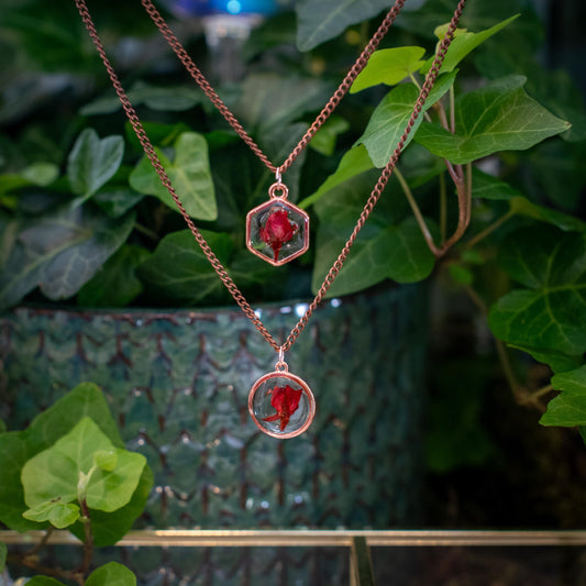 Pressed Flower Necklace - Red Rose