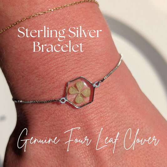 Silver Plated Four Leaf Clover Bracelet – Adjustable Lucky Charm Jewelry Gift