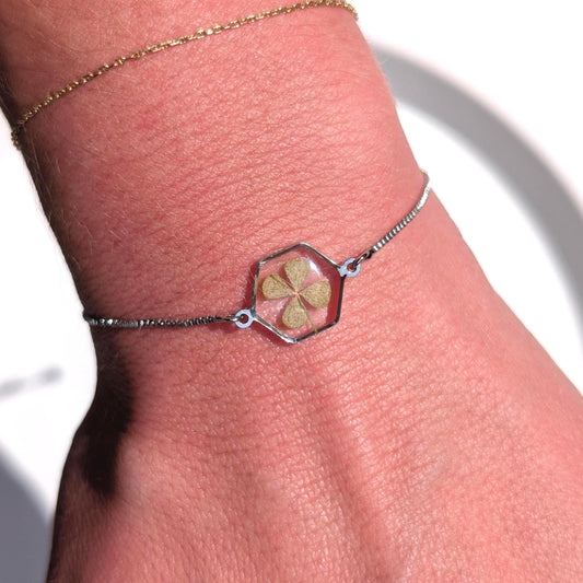 Silver Plated Four Leaf Clover Bracelet – Adjustable Lucky Charm Jewelry Gift