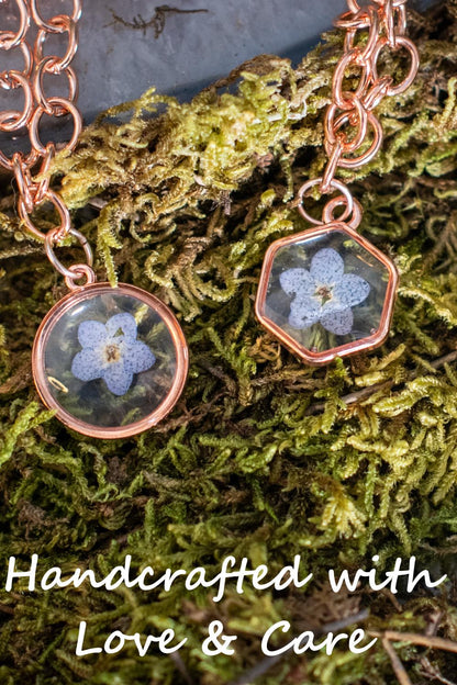 Forget-Me-Not Rose Gold Dried Flower Resin Bracelet Memorial Sympathy Grief Keepsake Nature Floral Jewelry Elegant wedding Gift for Her