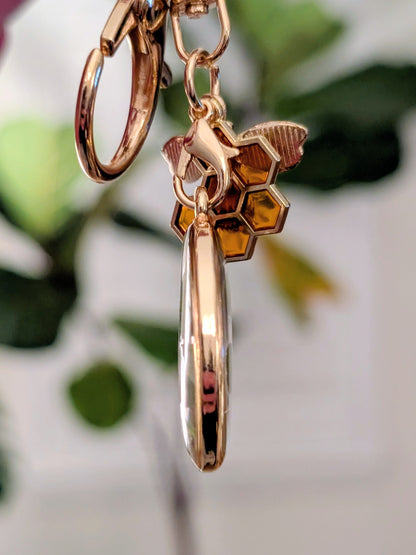 Real Four Leaf Clover & Bee Charm Keychain
