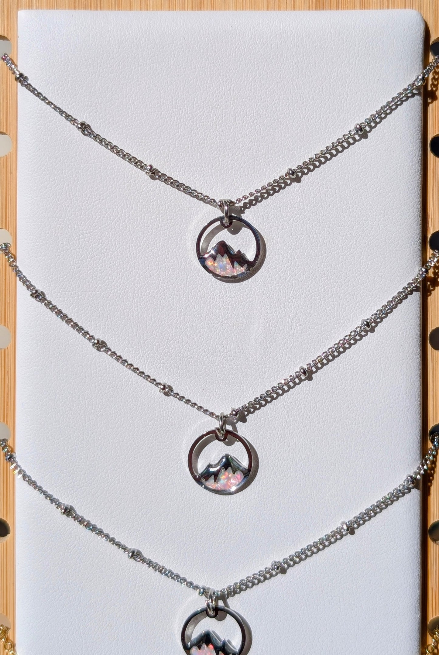 Lab-grown Opal Mountain Pendant Necklace - Sterling Silver Plated