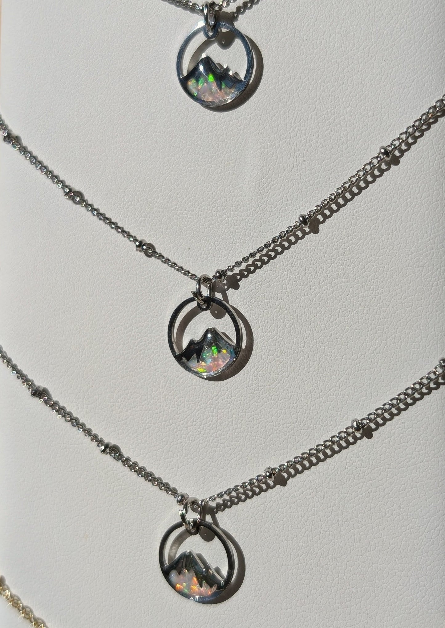 Lab-grown Opal Mountain Pendant Necklace - Sterling Silver Plated