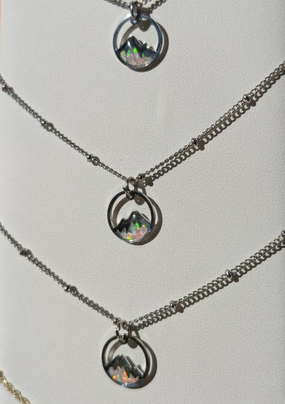 Lab-grown Opal Mountain Pendant Necklace - Sterling Silver Plated