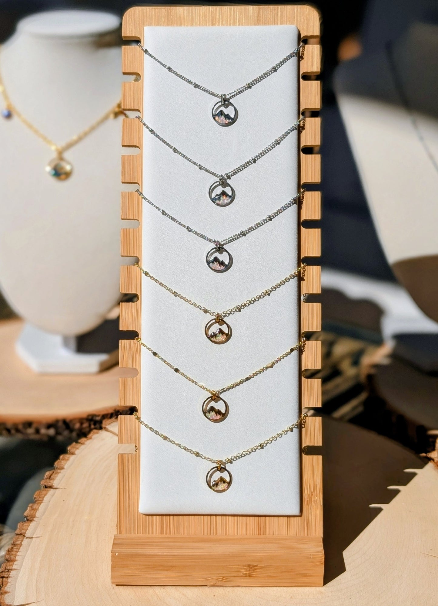 Lab-grown Opal Mountain Pendant Necklace - Sterling Silver Plated