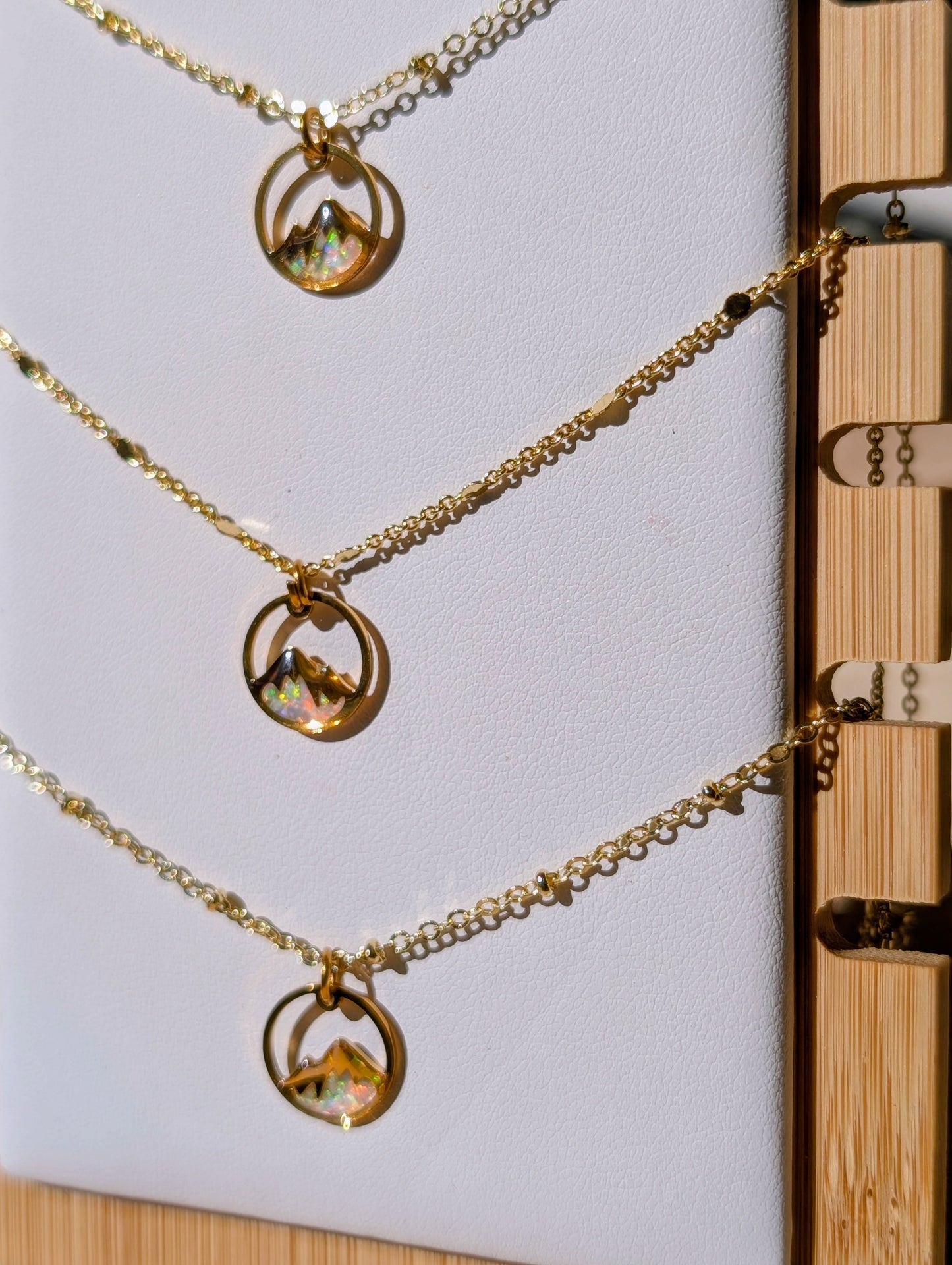 Lab-grown Opal Mountain Pendant Necklace - Sterling Silver Plated