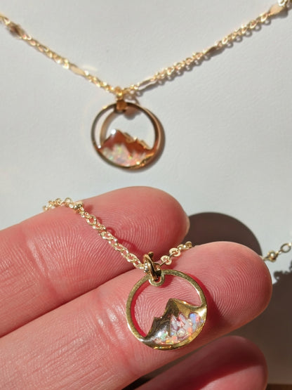 Lab-grown Opal Mountain Pendant Necklace - Sterling Silver Plated