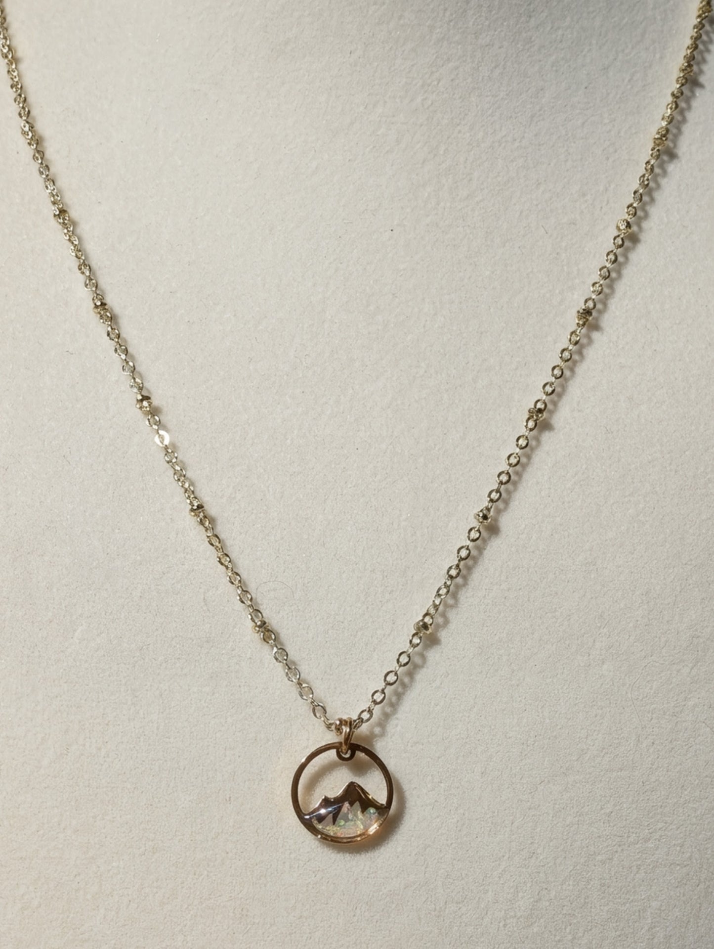 Lab-grown Opal Mountain Pendant Necklace - Sterling Silver Plated