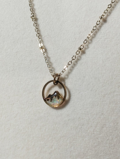 Lab-grown Opal Mountain Pendant Necklace - Sterling Silver Plated