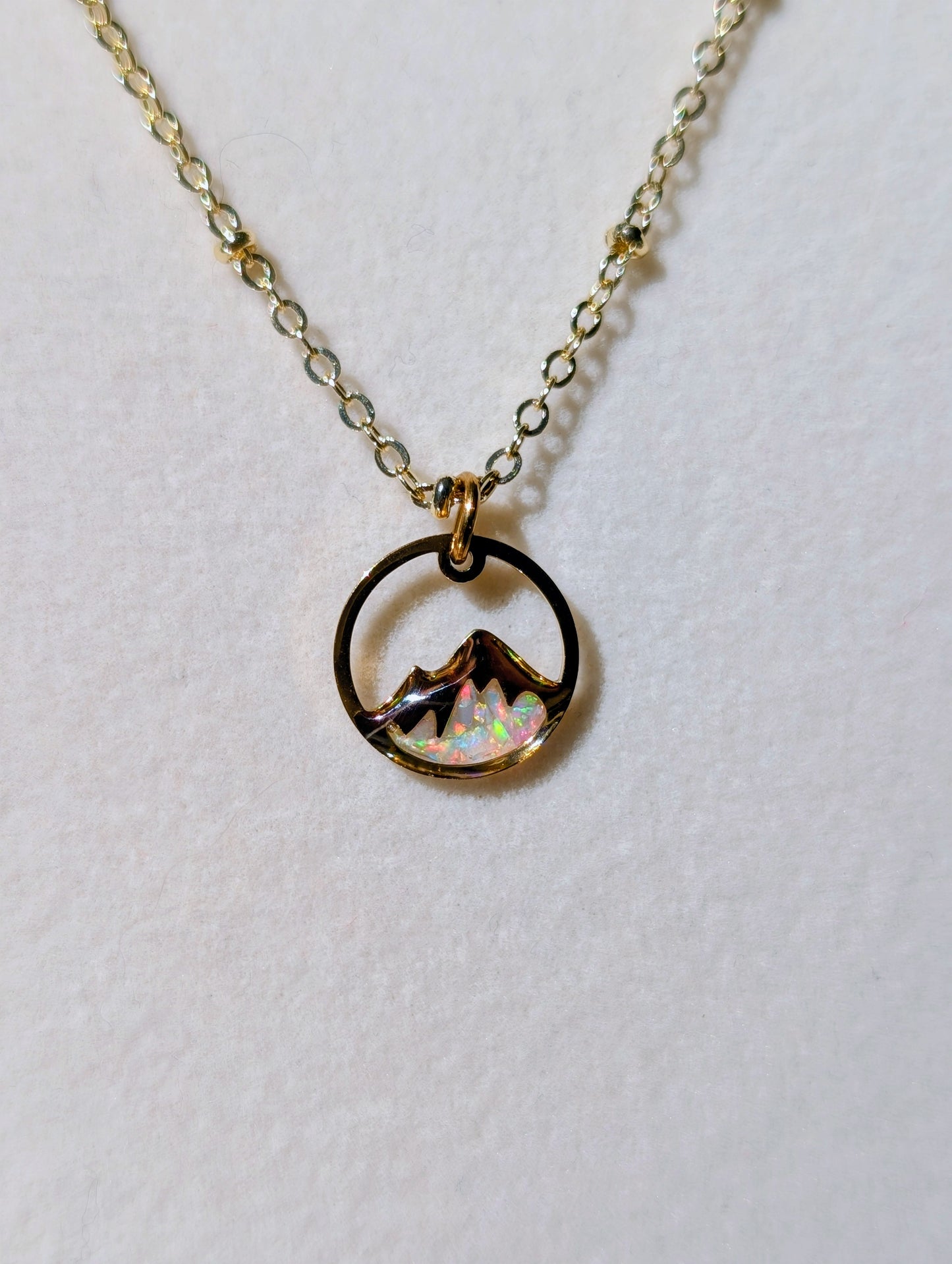 Lab-grown Opal Mountain Pendant Necklace - Sterling Silver Plated