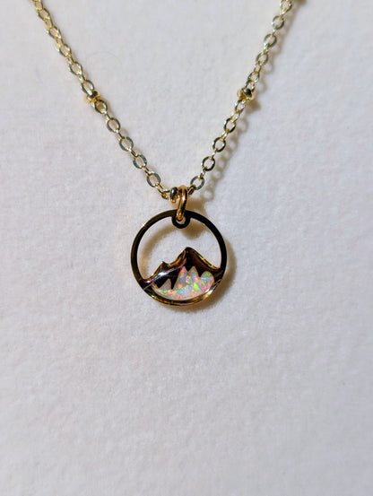 Lab-grown Opal Mountain Pendant Necklace - Sterling Silver Plated