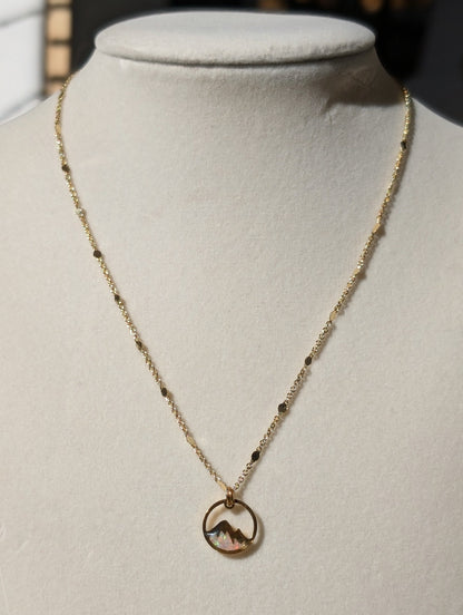 Lab-grown Opal Mountain Pendant Necklace - Sterling Silver Plated