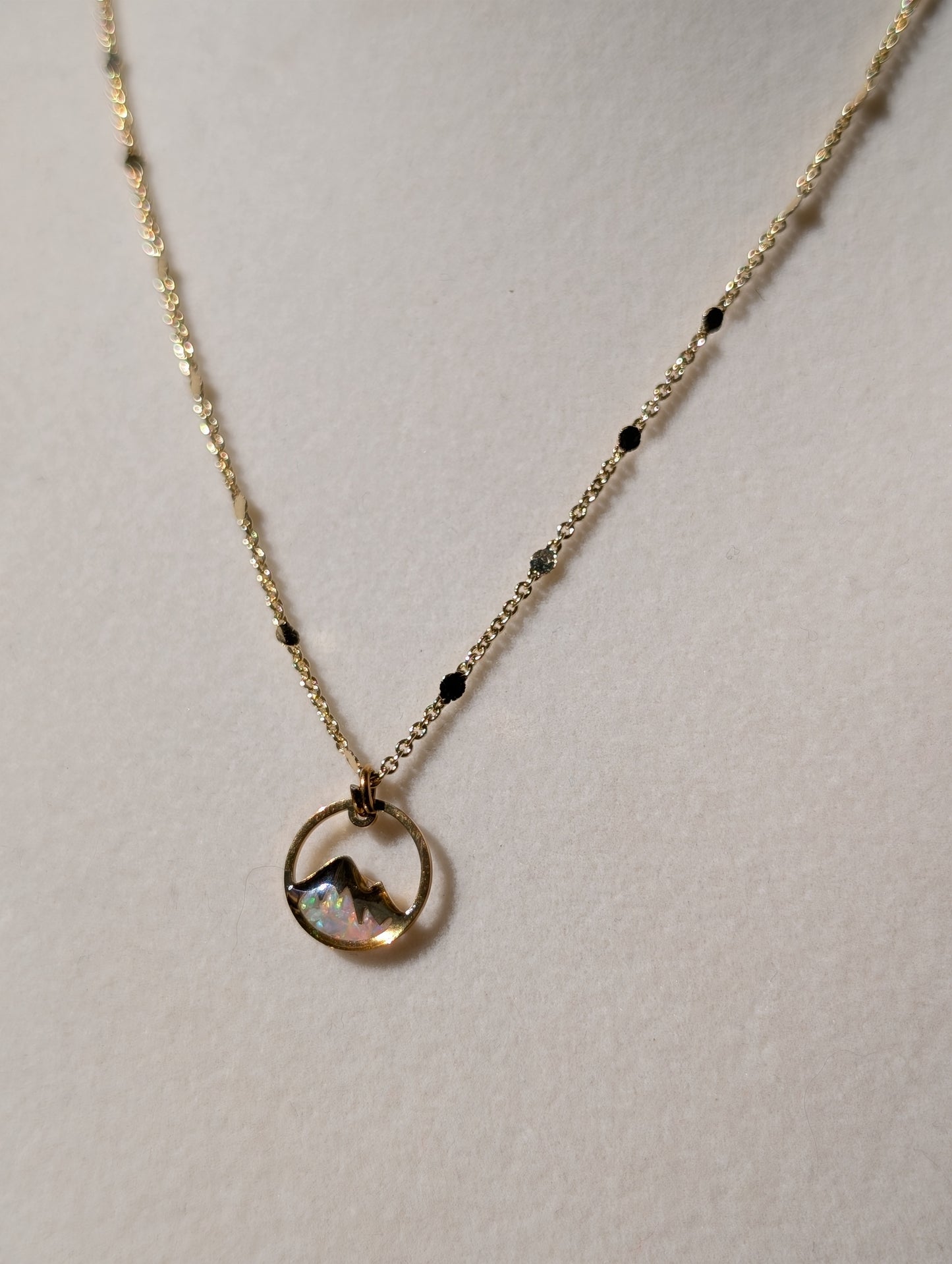 Lab-grown Opal Mountain Pendant Necklace - Sterling Silver Plated