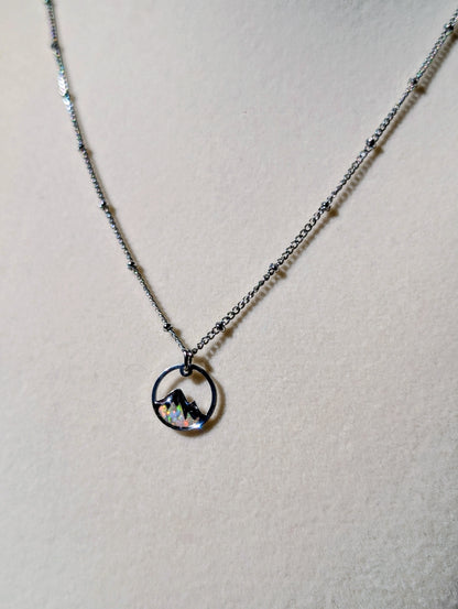 Lab-grown Opal Mountain Pendant Necklace - Sterling Silver Plated