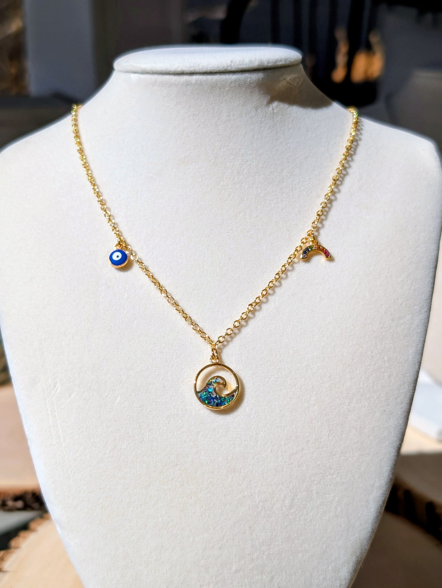 Opal Wave Charm Necklace - Gold Plated