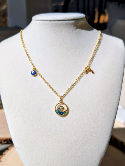 Opal Wave Charm Necklace - Gold Plated